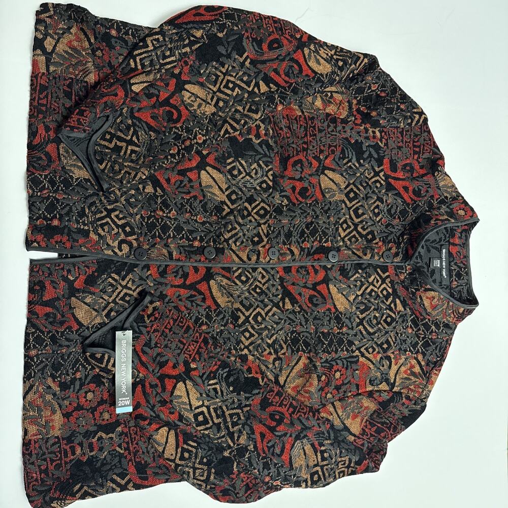 Briggs Tapestry Jacket Plus size 20W Blazer Coat Button Floral Red Black